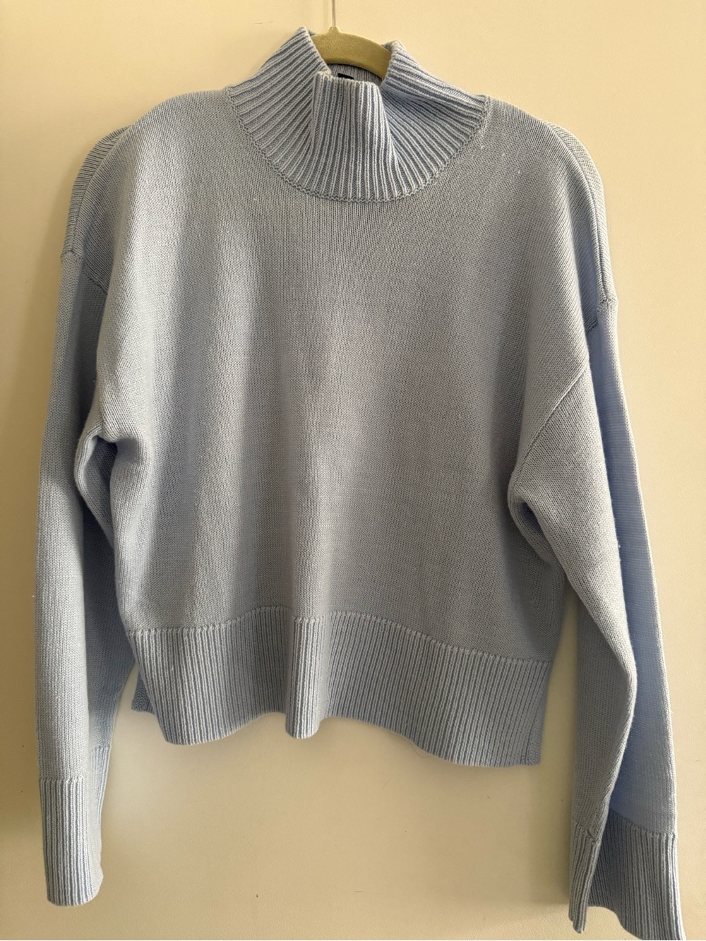 Women's Light Blue Mock Neck Sweater - Relaxed Turtleneck Knit